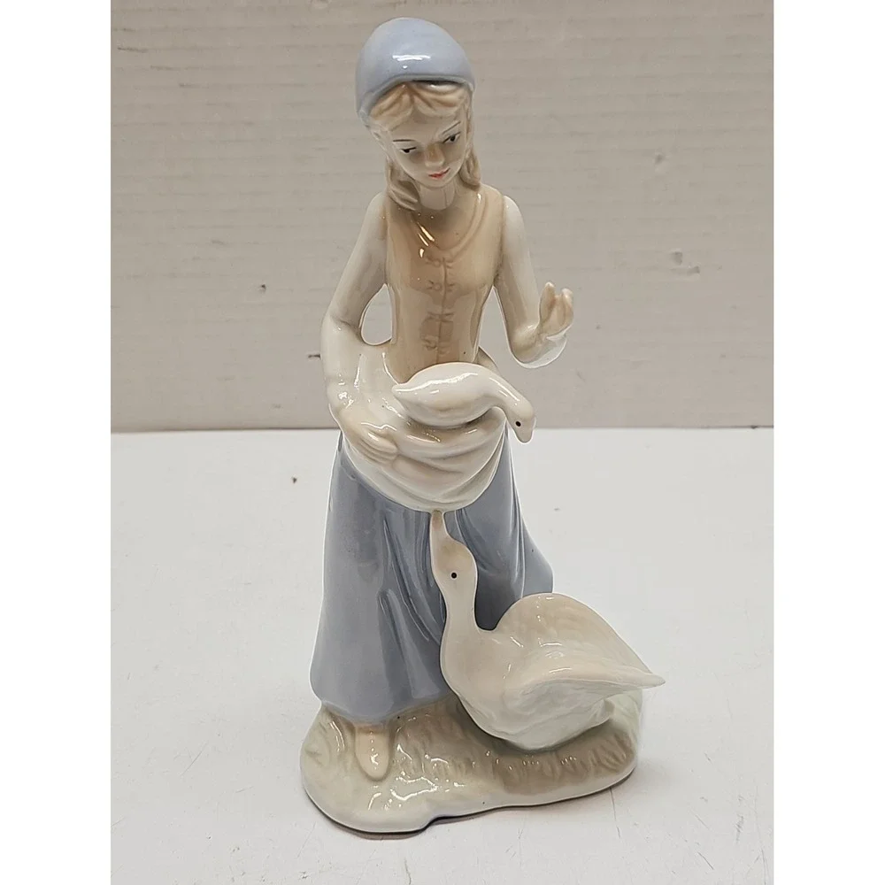 Porcelain Girl with goose‎ Shepherdess collectible figurine vintage